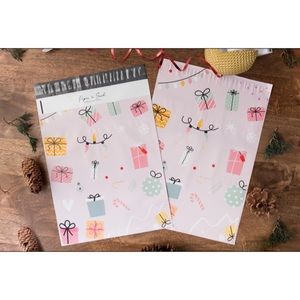 Holiday Christmas Pink Poly Mailers Bags 10x13” - Pack of 60- with stickers!